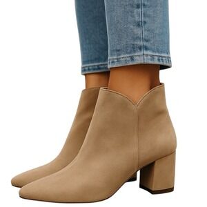 Cole Haan Women's Tan Suede Leather Pointed Toe Block Heel Ankle Booties Size 5B